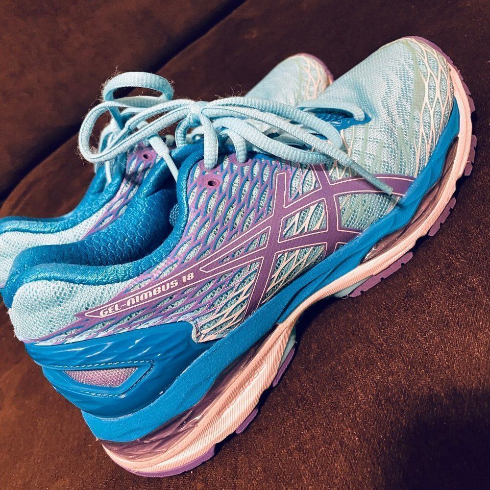 ASICS GEL-Nimbus 18 Methyl Blue Purple White Womens Running Shoes 7 Medium - Picture 10 of 15
